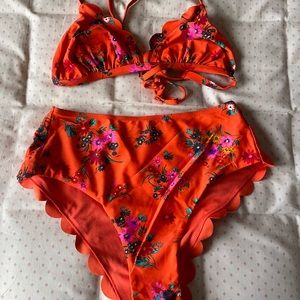 Aerie floral orange high rise bikini